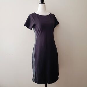 Theory Lamb Leather Accent Little Black Dress